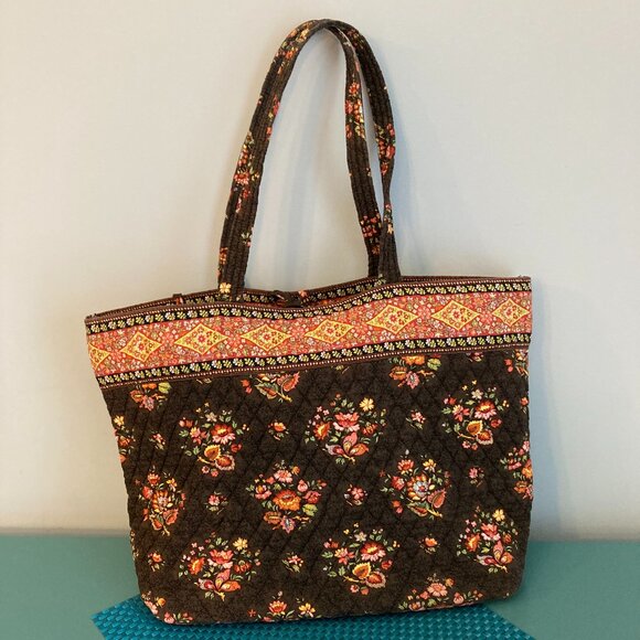 Vera Bradley Large Tote Brown Chocolat Vintage EUC - Picture 3 of 16